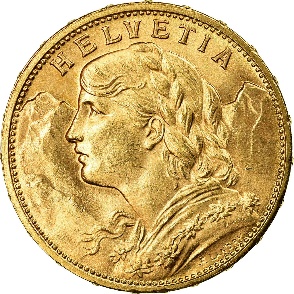 Moneda, Suiza, 20 Francs, 1915, Bern, SC+, Oro, KM:35.1