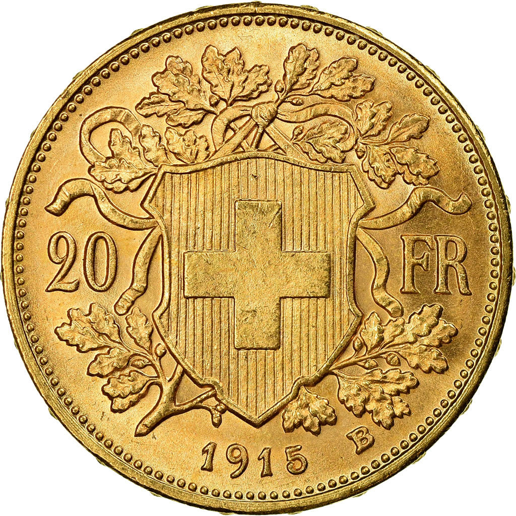 Moneda, Suiza, 20 Francs, 1915, Bern, SC+, Oro, KM:35.1