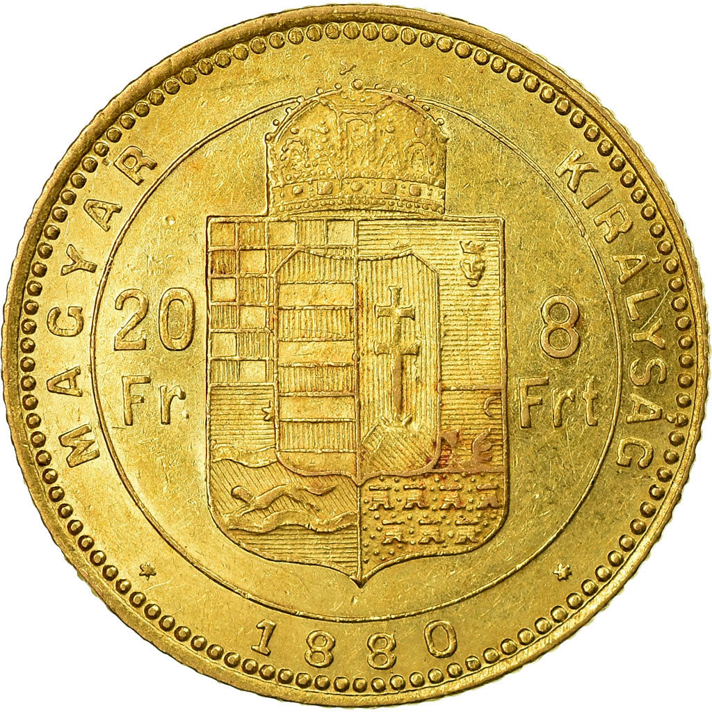 Coin, Hungary, Franz Joseph I, 8 Forint 20 Francs, 1880, Kormoczbanya, MS(63)