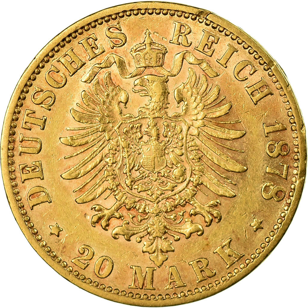 Coin, German States, BAVARIA, Ludwig II, 20 Mark, 1878, Munich, EF(40-45), Gold