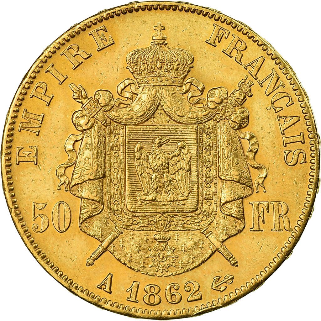 Moneta, Francia, Napoleon III, Napoléon III, 50 Francs, 1862, Paris, BB+, Oro