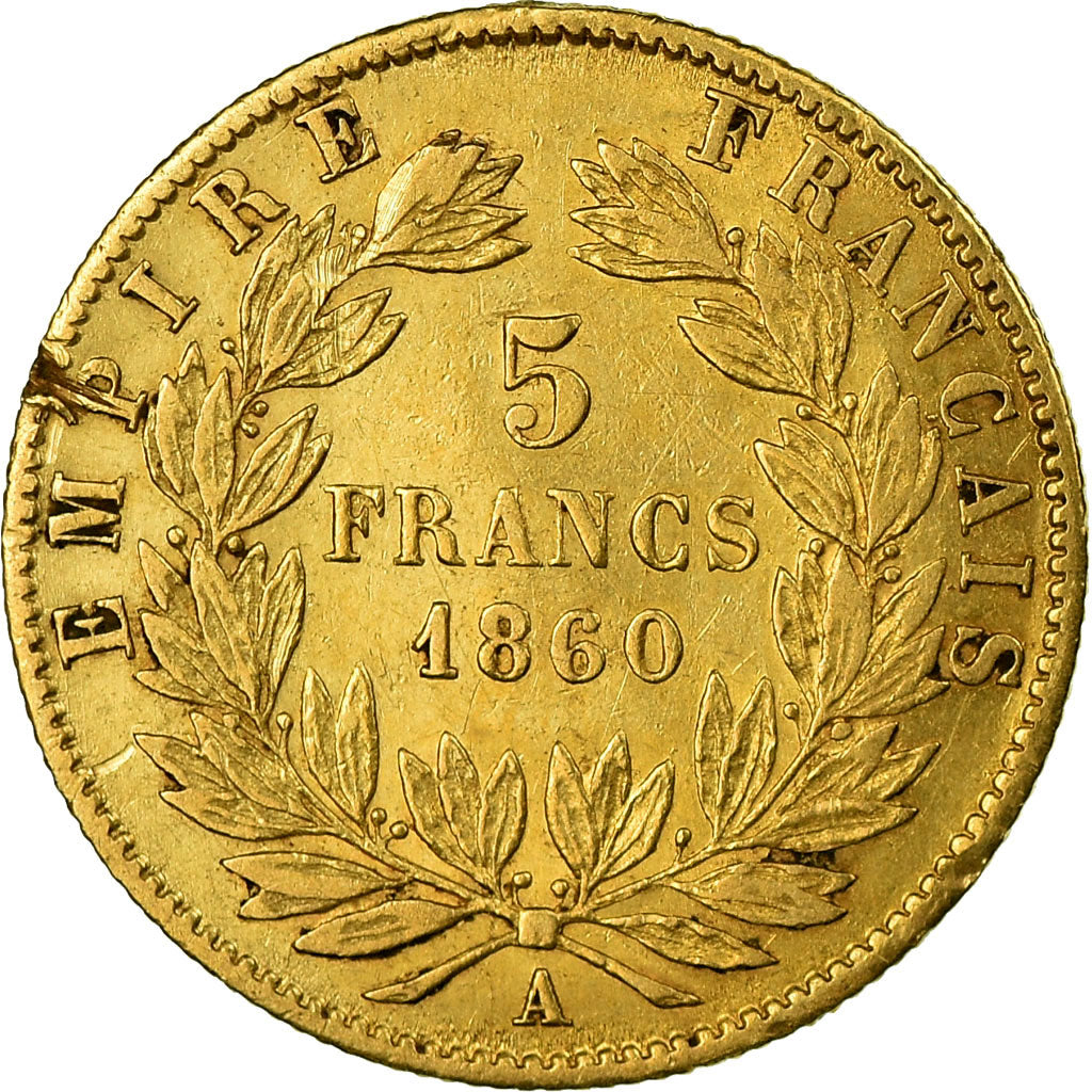 Coin, France, Napoleon III, 5 Francs, 1860, Paris, VF(30-35), Gold