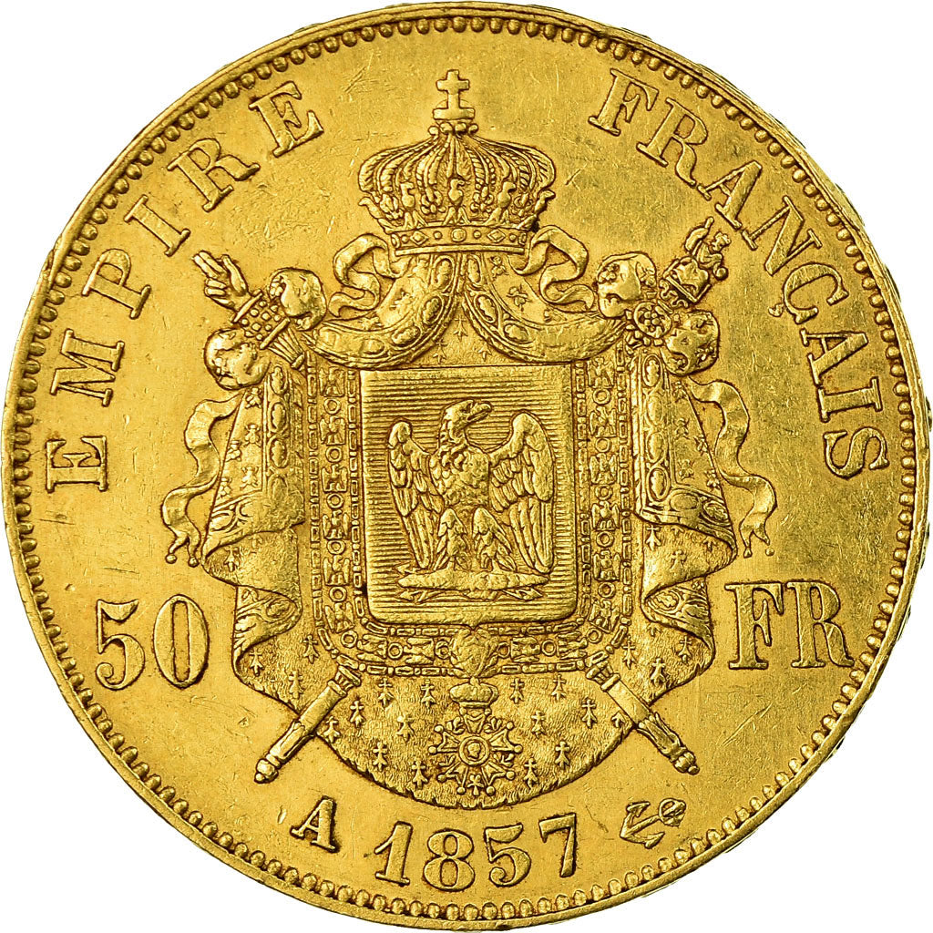 Moneta, Francja, Napoleon III, Napoléon III, 50 Francs, 1857, Paris, AU(50-53)