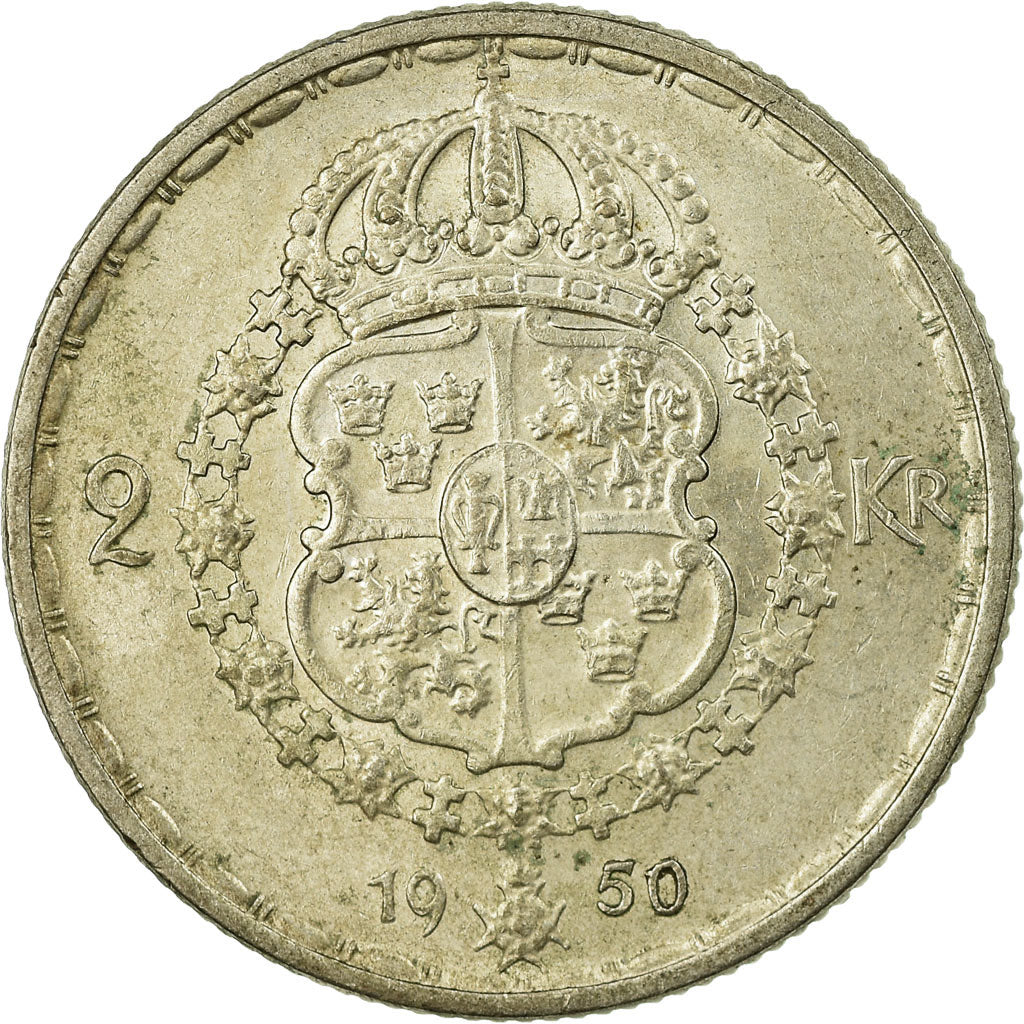 Coin, Sweden, Gustaf V, 2 Kronor, 1950, AU(50-53), Silver, KM:815