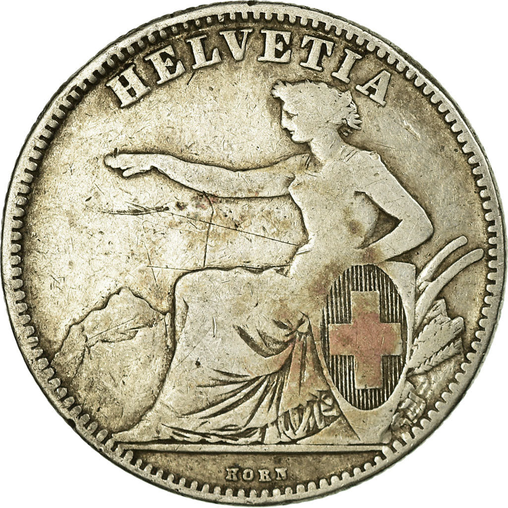 Coin, Switzerland, 2 Francs, 1862, Bern, VF(20-25), Silver, KM:10a