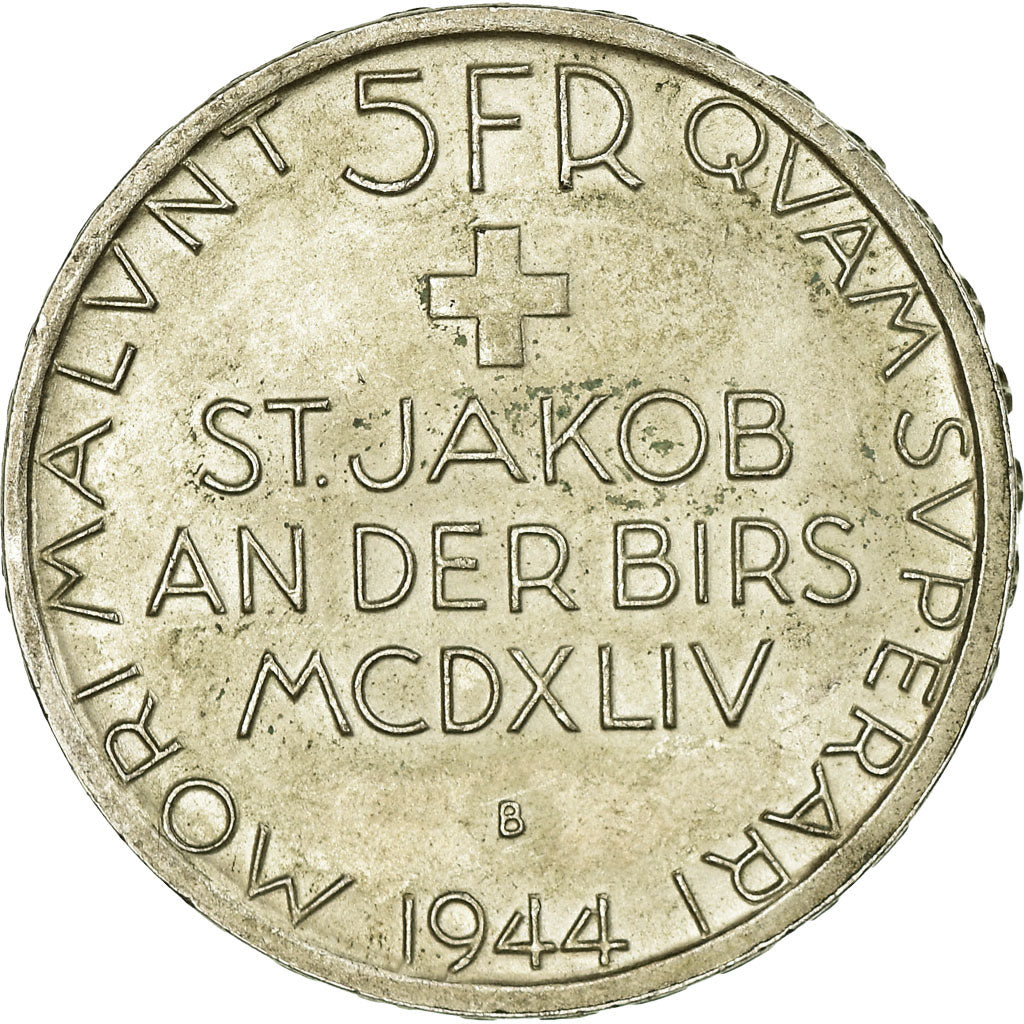 Coin, Switzerland, 5 Francs, 1944, Bern, MS(60-62), Silver, KM:45