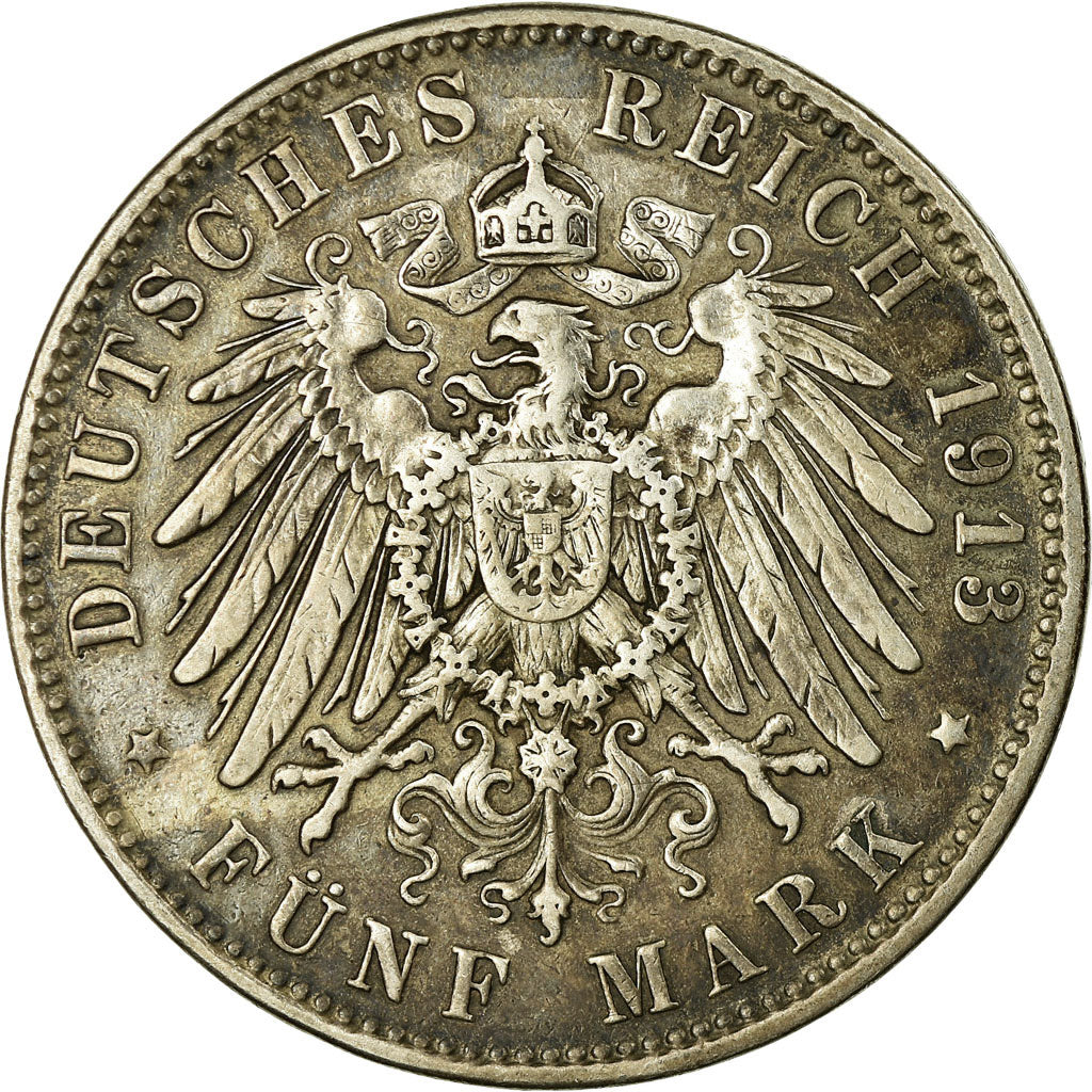 Coin, German States, BAVARIA, Otto, 5 Mark, 1913, Munich, EF(40-45), Silver
