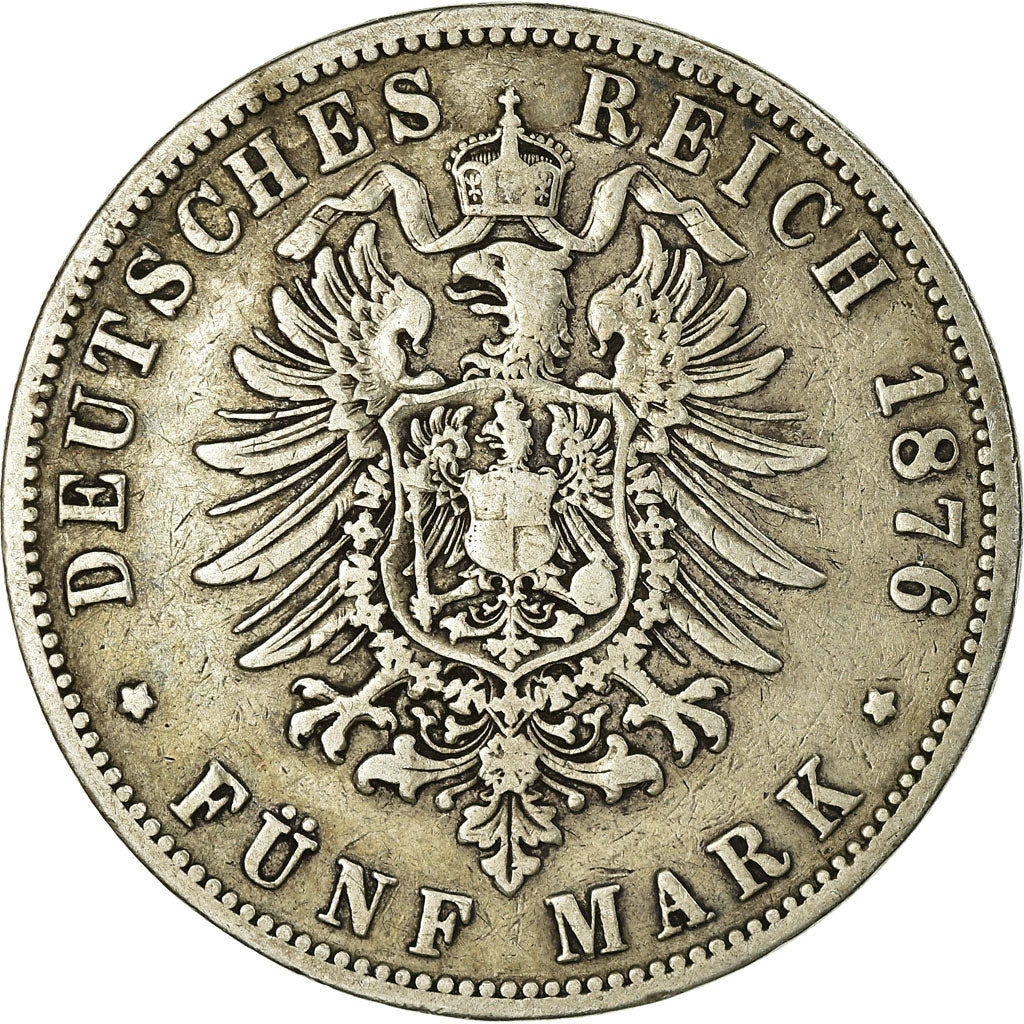 Coin, German States, PRUSSIA, Wilhelm I, 5 Mark, 1876, Breslau, VF(30-35)