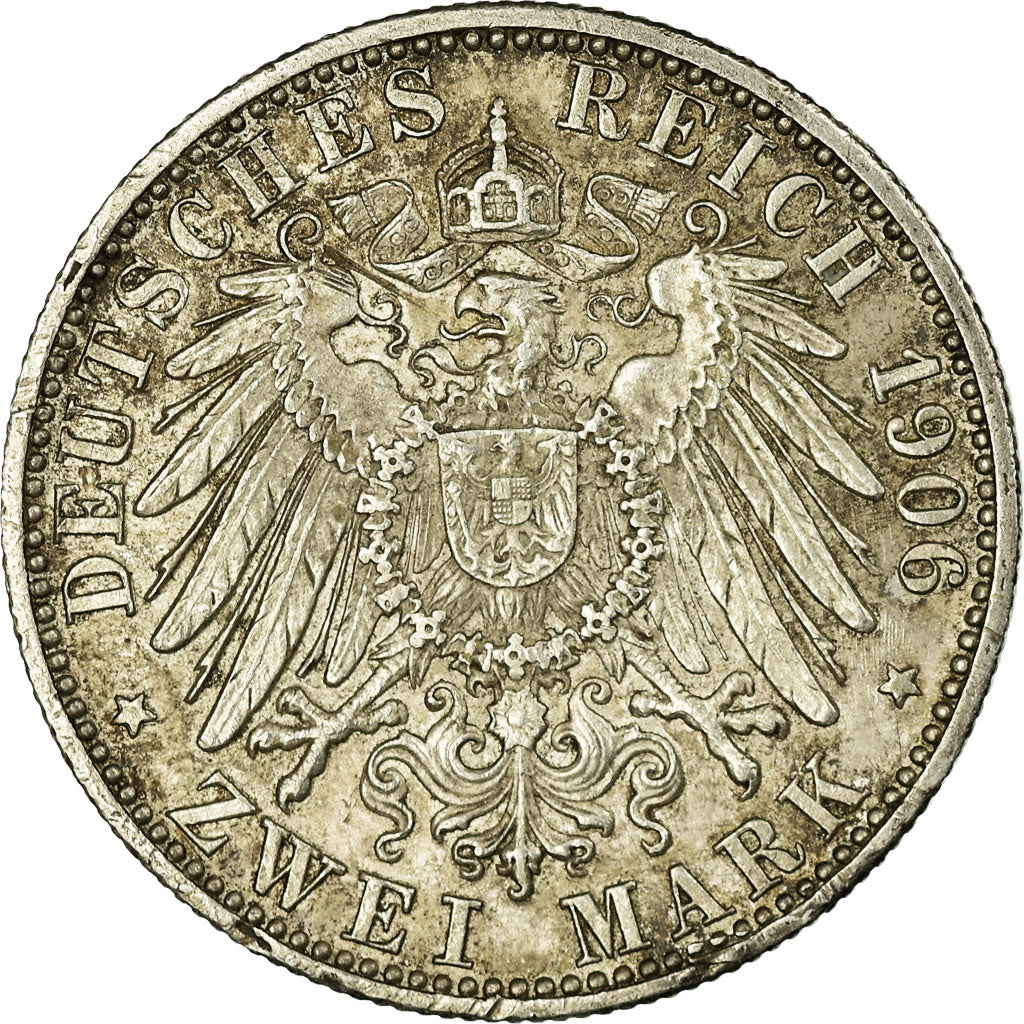 Coin, German States, BADEN, Friedrich I, 2 Mark, 1906, AU(50-53), Silver, KM:276