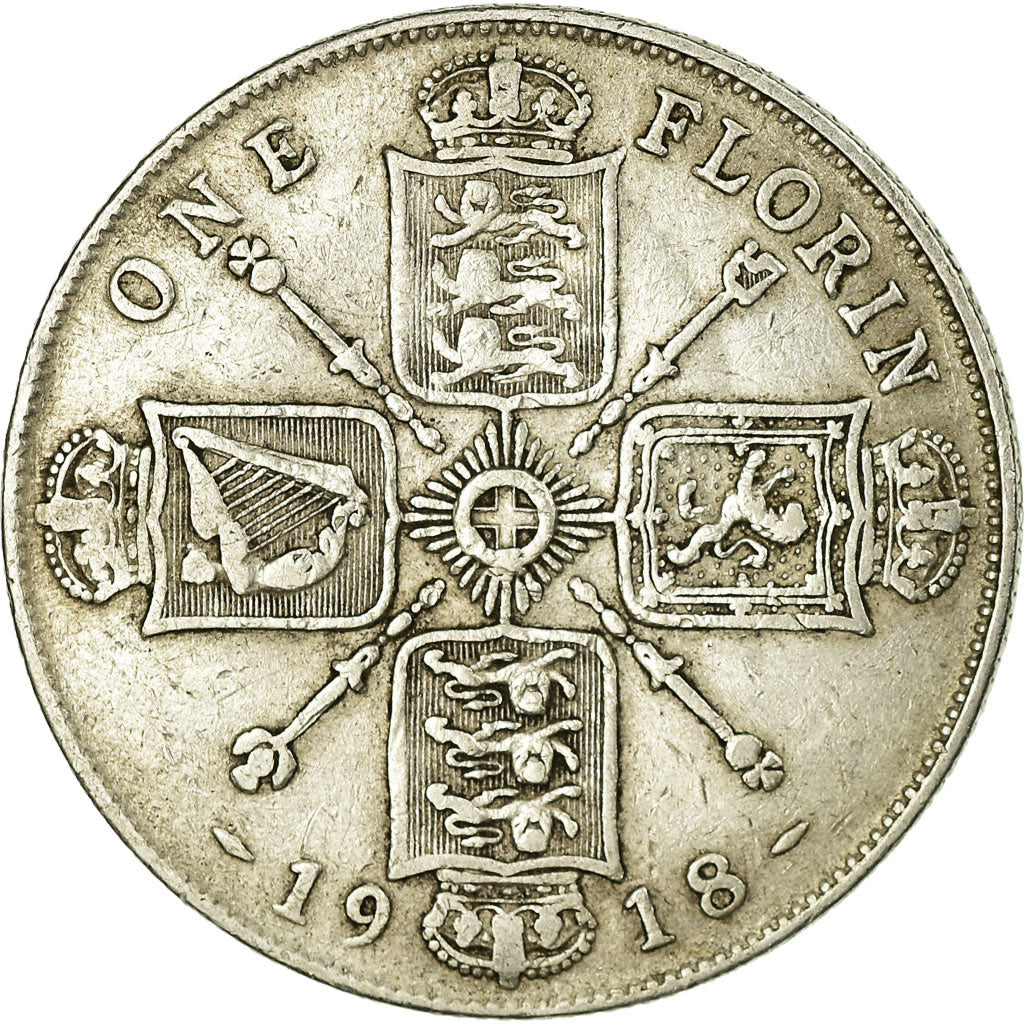 Coin, Great Britain, George V, Florin, Two Shillings, 1918, VF(30-35), Silver