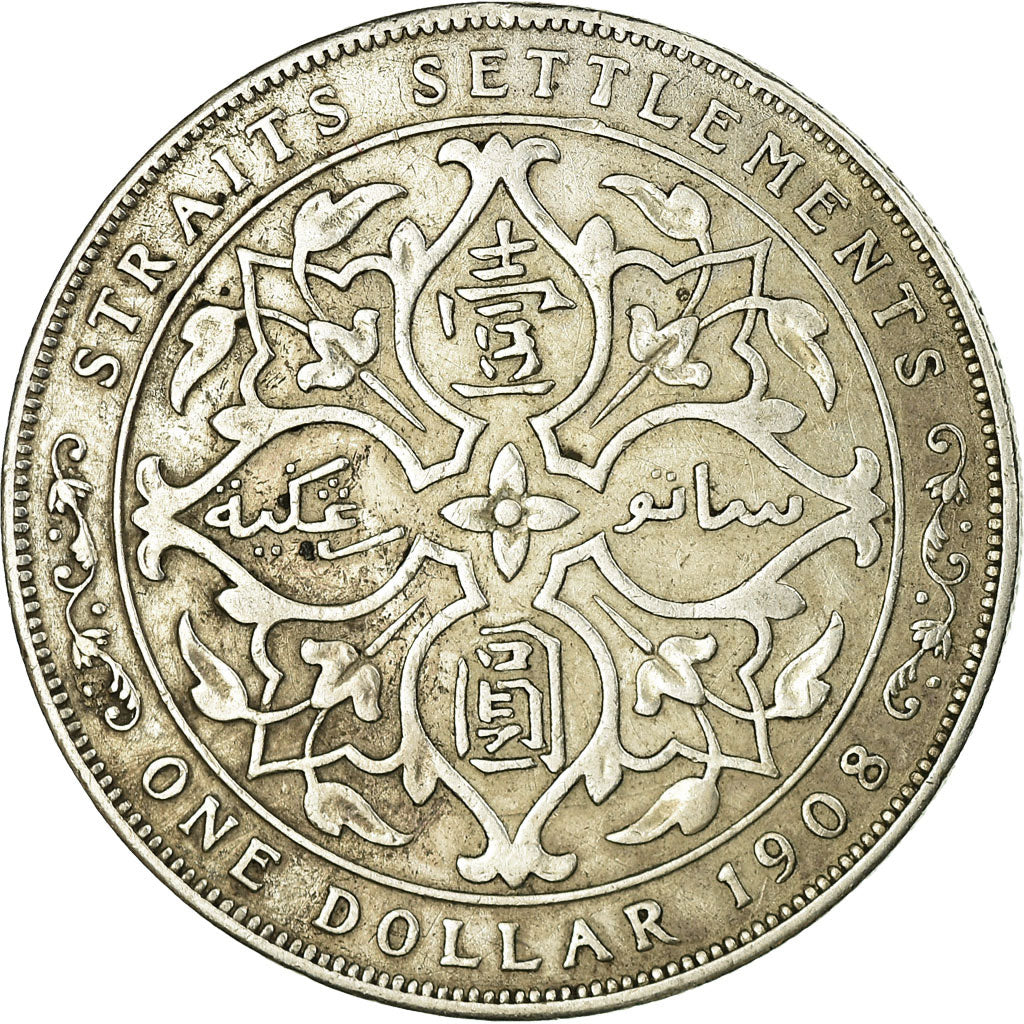 Münze, Straits Settlements, Edward VII, Dollar, 1908, Bombay, S+, Silber, KM:26