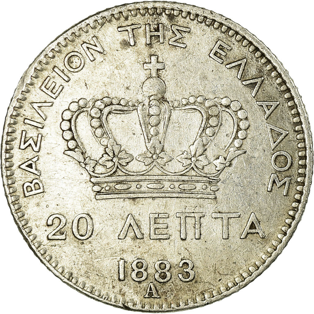 Coin, Greece, George I, 20 Lepta, 1883, Paris, AU(50-53), Silver, KM:44