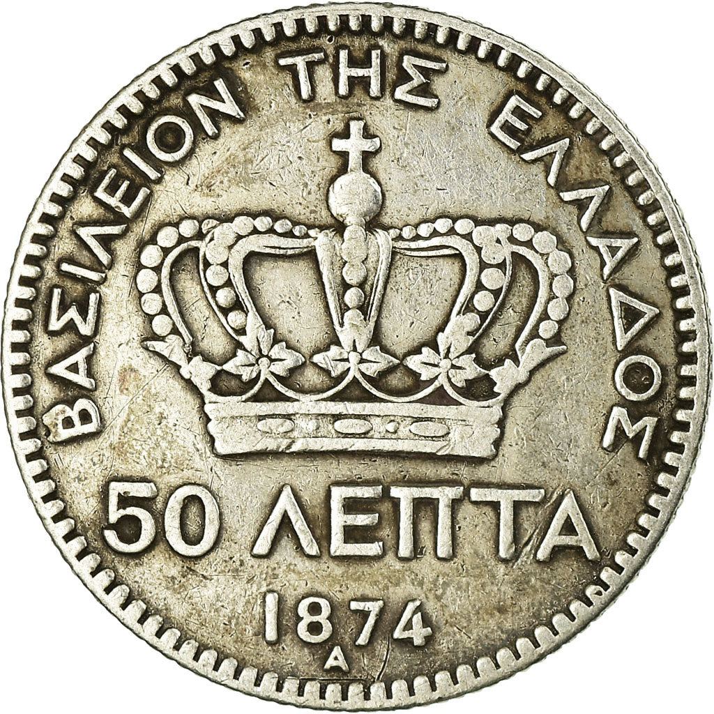 Coin, Greece, George I, 50 Lepta, 1874, Athens, VF(30-35), Silver, KM:37