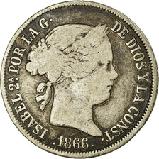 Moneda, España, Isabel II, 40 Centimos, 1866, BC+, Plata, KM:628.2