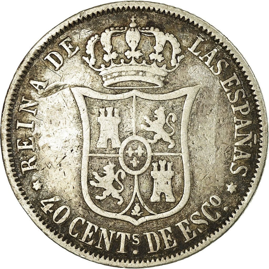 Moneda, España, Isabel II, 40 Centimos, 1866, BC+, Plata, KM:628.2