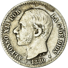 Coin, Spain, Alfonso XII, 50 Centimos, 1880, Madrid, EF(40-45), Silver, KM:685