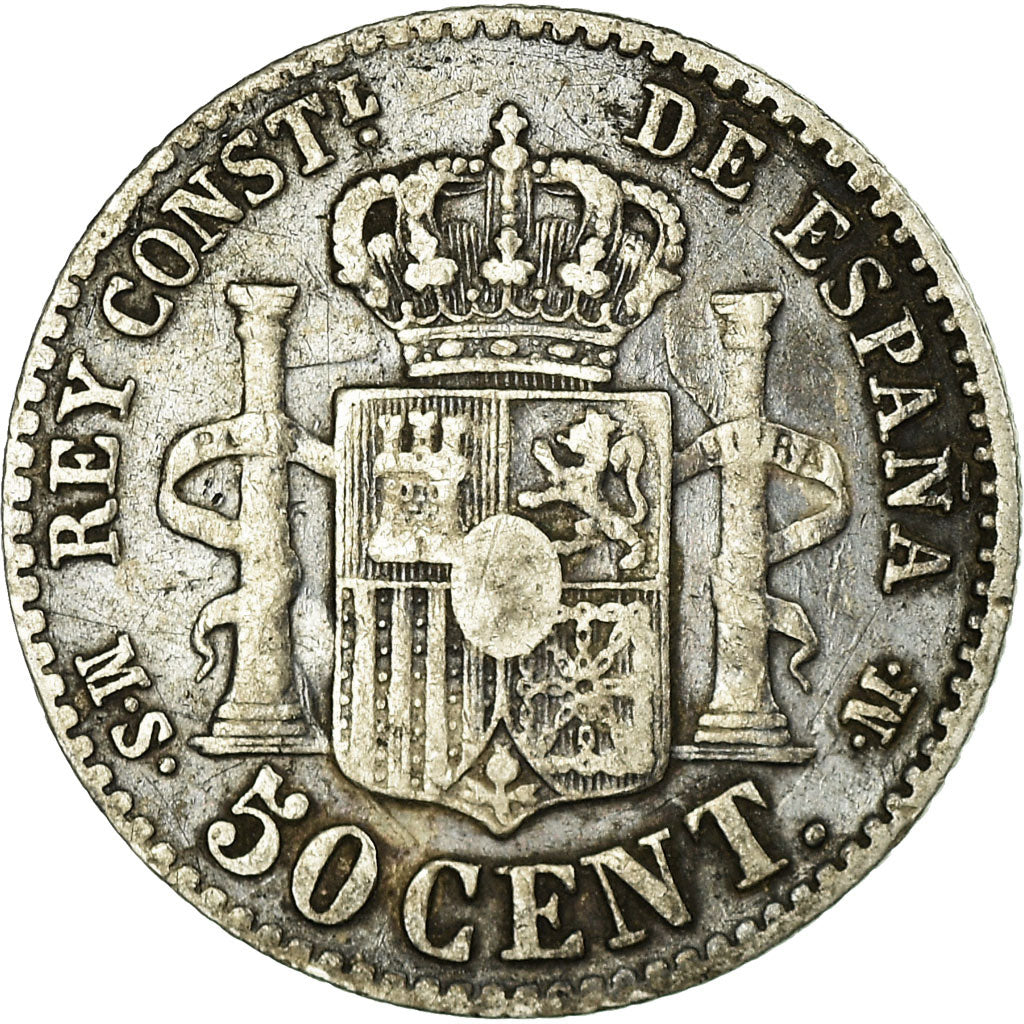 Coin, Spain, Alfonso XII, 50 Centimos, 1880, Madrid, EF(40-45), Silver, KM:685