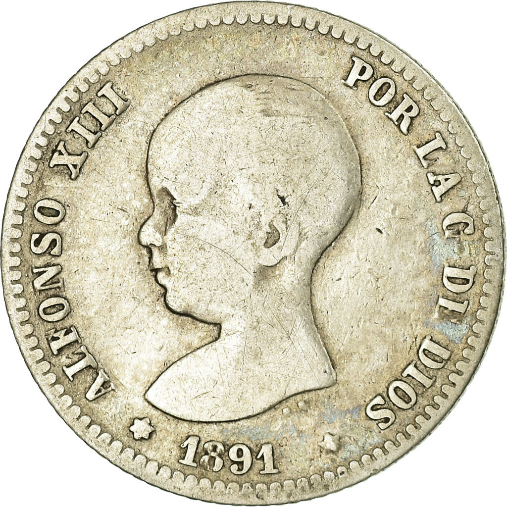 Coin, Spain, Alfonso XIII, Peseta, 1891, Madrid, VF(20-25), Silver, KM:691