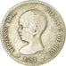 Moneda, España, Alfonso XIII, Peseta, 1891, Madrid, BC+, Plata, KM:691