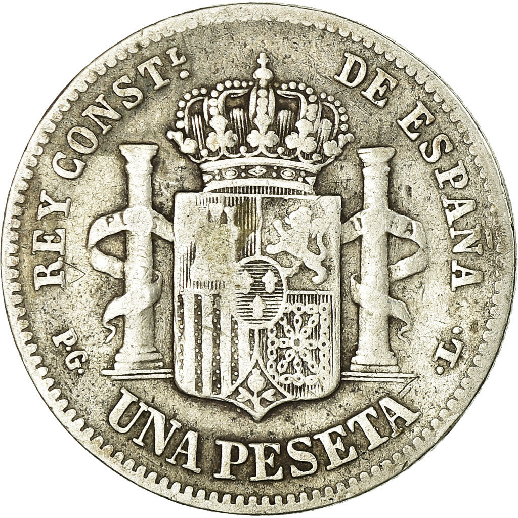 Moneta, Hiszpania, Alfonso XIII, Peseta, 1893, Madrid, VF(20-25), Srebro, KM:702