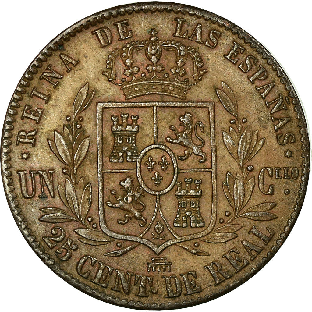 Coin, Spain, Isabel II, 25 Centimos, 1856, Segovia, AU(55-58), Copper, KM:615.2
