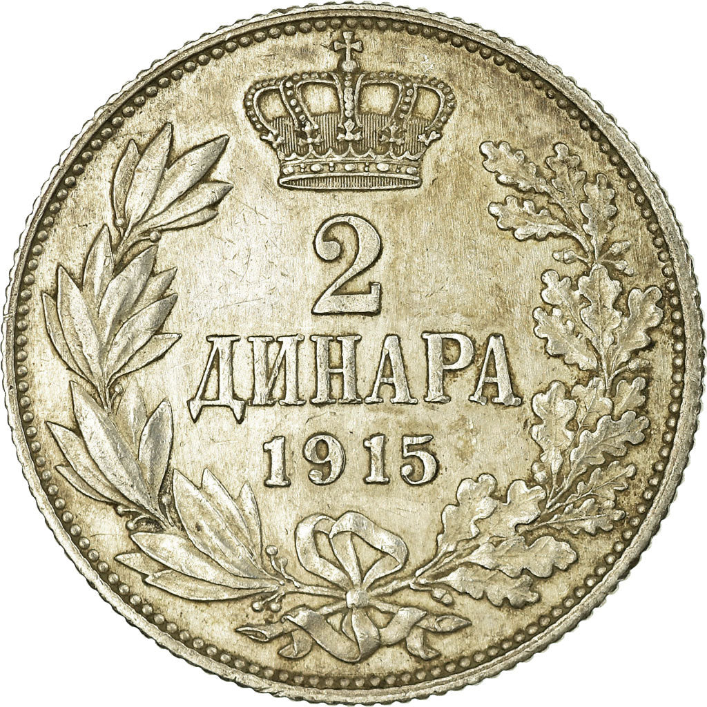 Moneta, Serbia, Peter I, 2 Dinara, 1915, Paris, BB+, Argento, KM:26.3