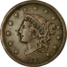 Coin, United States, Coronet Cent, Cent, 1838, U.S. Mint, Philadelphia