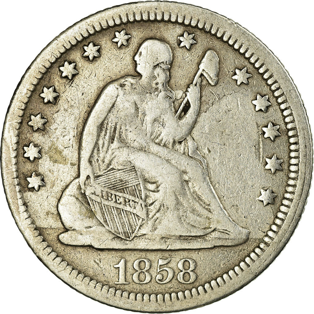 Coin, United States, Seated Liberty Quarter, Quarter, 1858, U.S. Mint