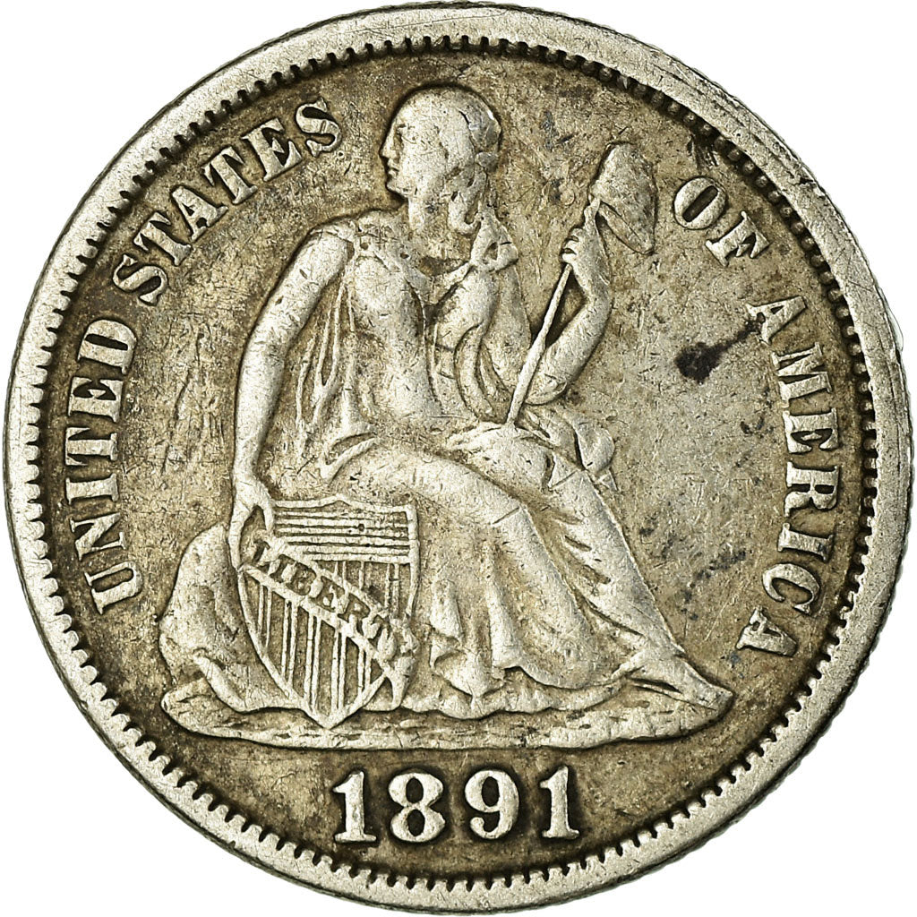 Coin, United States, Seated Liberty Dime, Dime, 1891, U.S. Mint, New Orleans