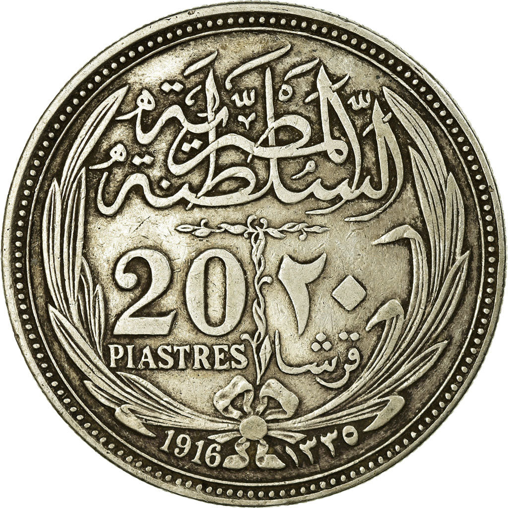 Coin, Egypt, Hussein Kamil, 20 Piastres, 1917, Birmingham, EF(40-45), Silver