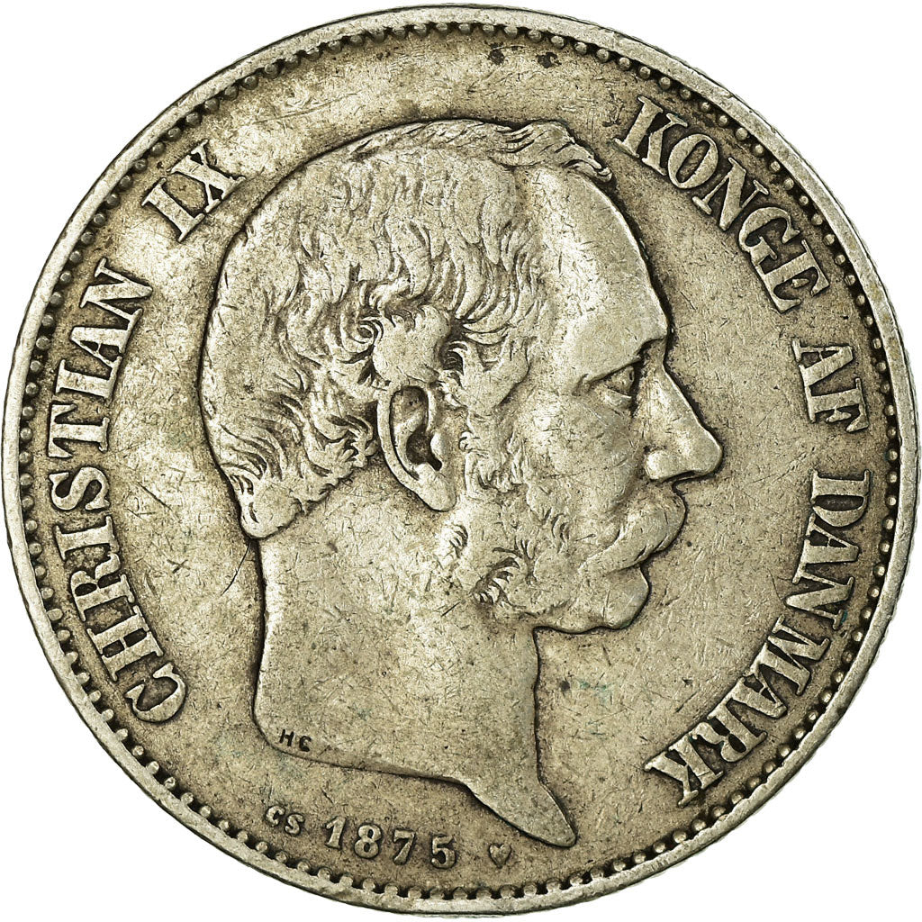 Coin, Denmark, Christian IX, 2 Kroner, 1875, Copenhagen, VF(30-35), Silver