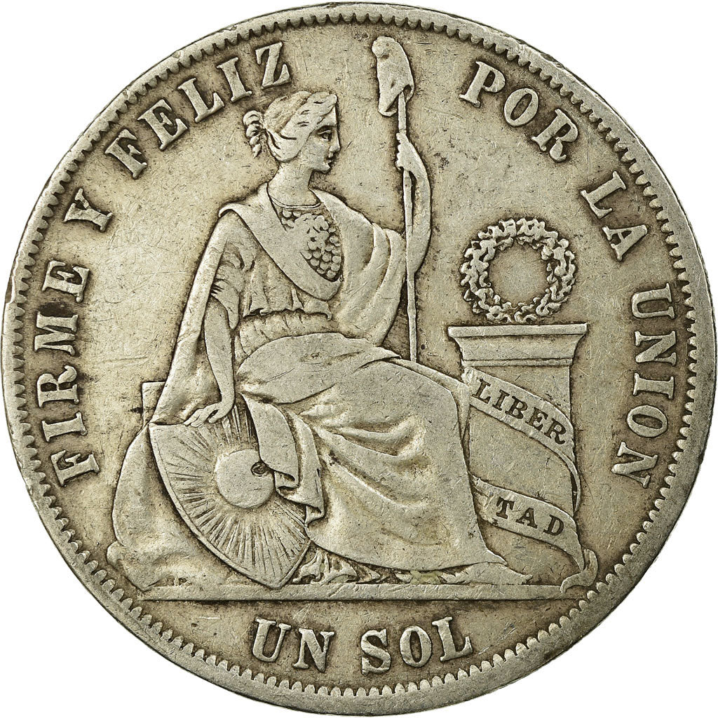 Moneda, Perú, SOUTH PERU, Sol, 1868, Lima, MBC, Plata, KM:196.3