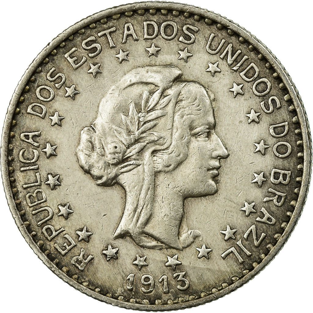 BRAZIL, 1000 Reis, 1913, KM #513, AU(50-53), Silver, 26, 9.96