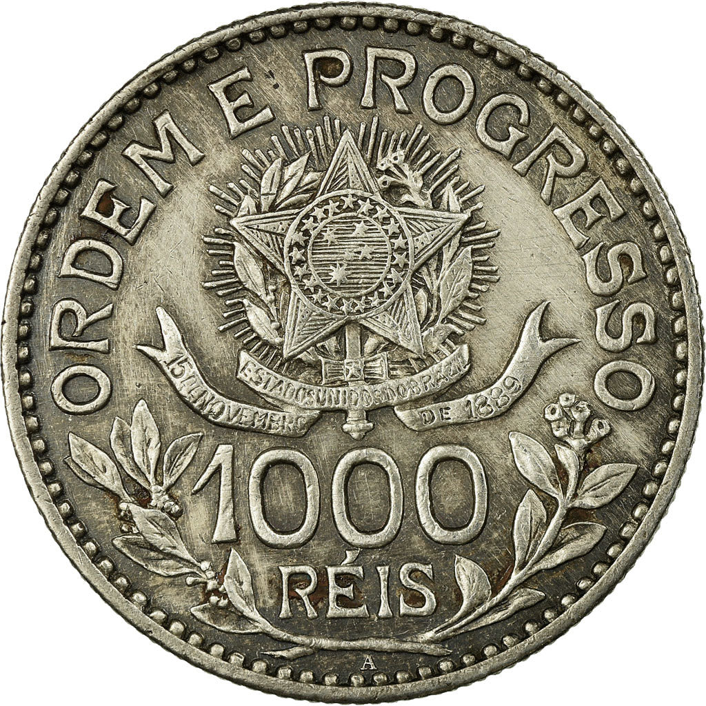 BRAZIL, 1000 Reis, 1913, KM #513, AU(50-53), Silver, 26, 9.96