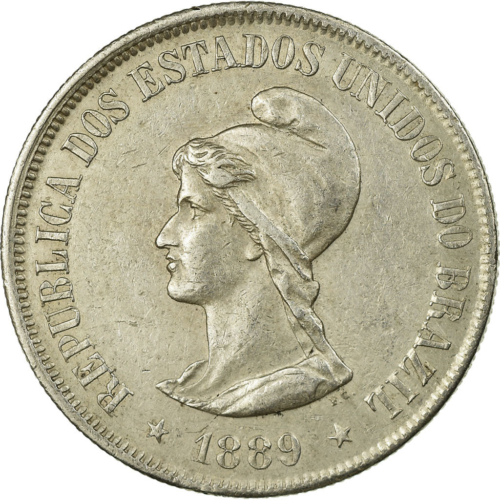 Coin, Brazil, 500 Reis, 1889, EF(40-45), Silver, KM:494