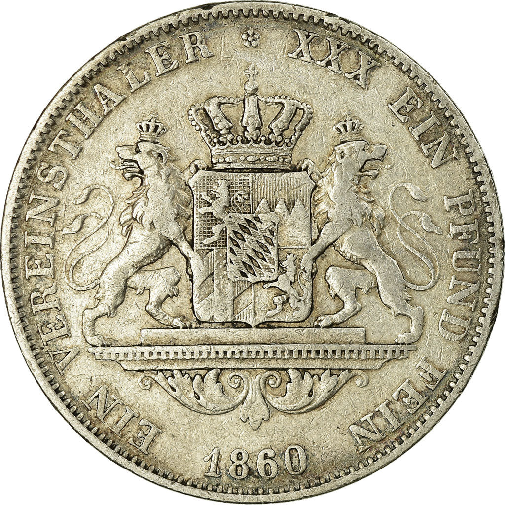Coin, German States, BAVARIA, Maximilian II, Thaler, Vereins, 1860, Munich