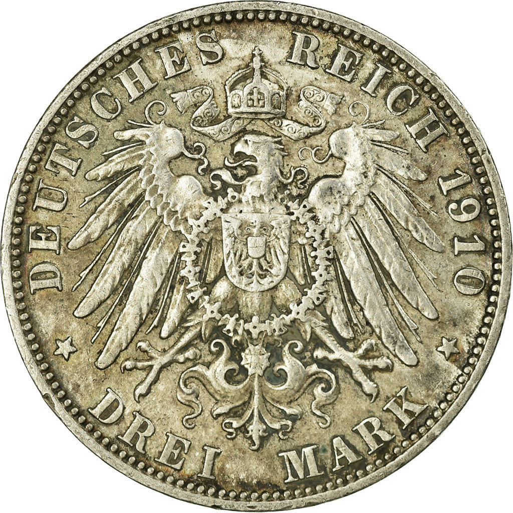 Coin, German States, BAVARIA, Otto, 3 Mark, 1910, Munich, EF(40-45), Silver