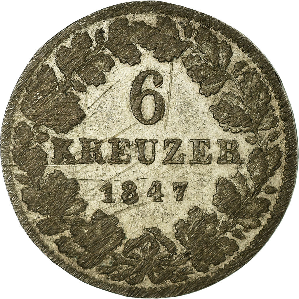 Moneda, Estados alemanes, HESSE-DARMSTADT, Ludwig II, 6 Kreuzer, 1847, MBC