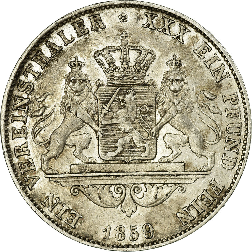 Coin, German States, HESSE-DARMSTADT, Ludwig III, Thaler, 1859, EF(40-45)
