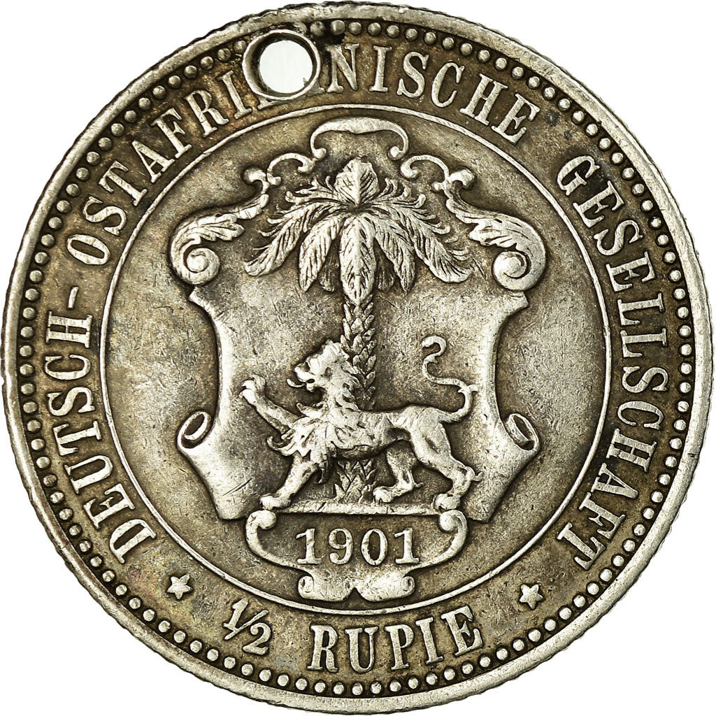 Coin, GERMAN EAST AFRICA, Wihelm II, 1/2 Rupie, 1901, Berlin, VF(20-25), Silver
