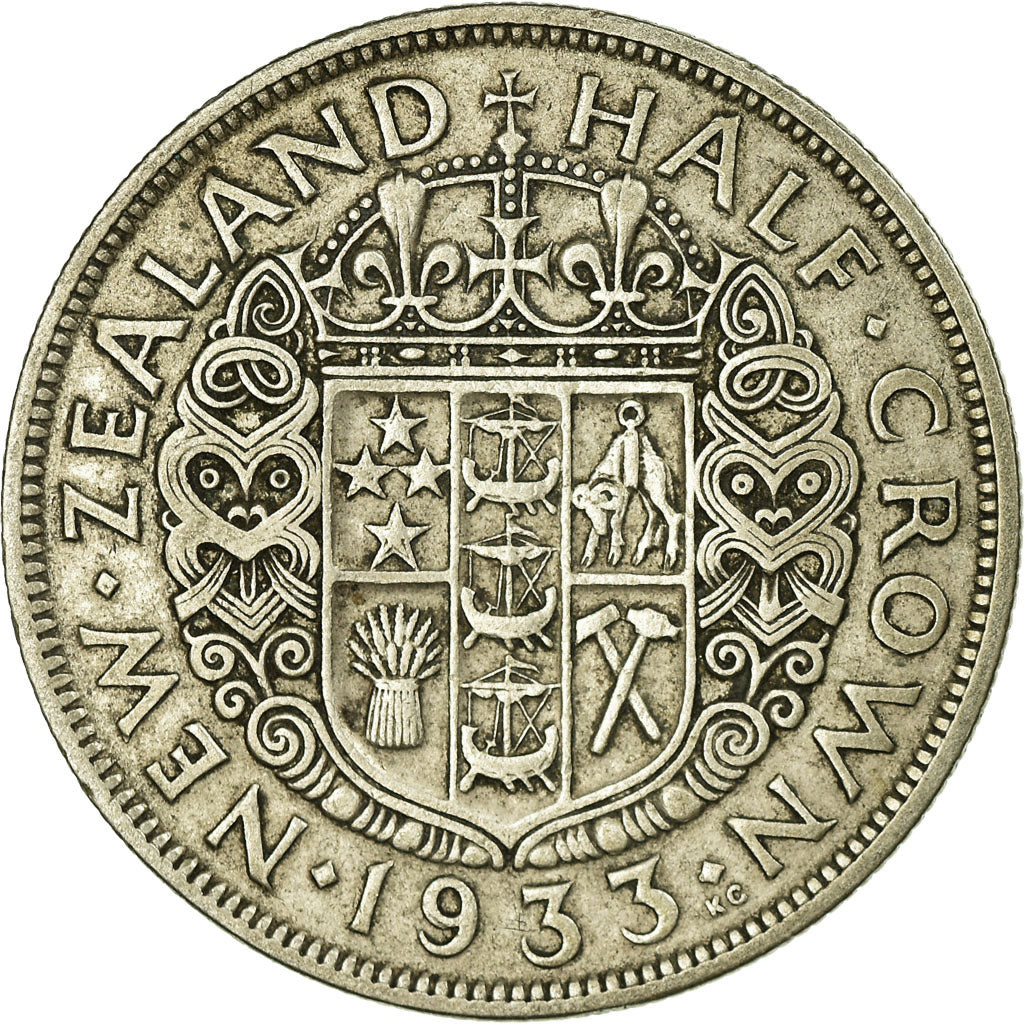 Moneta, Nuova Zelanda, George V, 1/2 Crown, 1933, MB+, Argento, KM:5