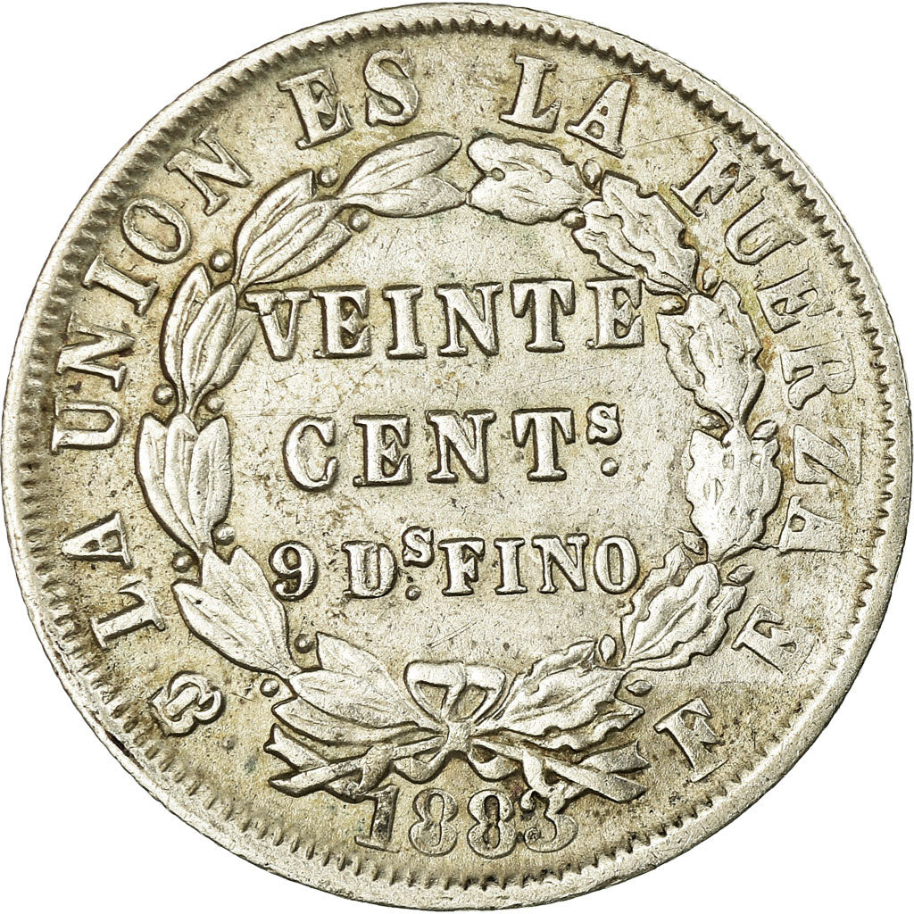 Moneda, Bolivia, 20 Centavos, 1883, MBC, Plata, KM:159.1