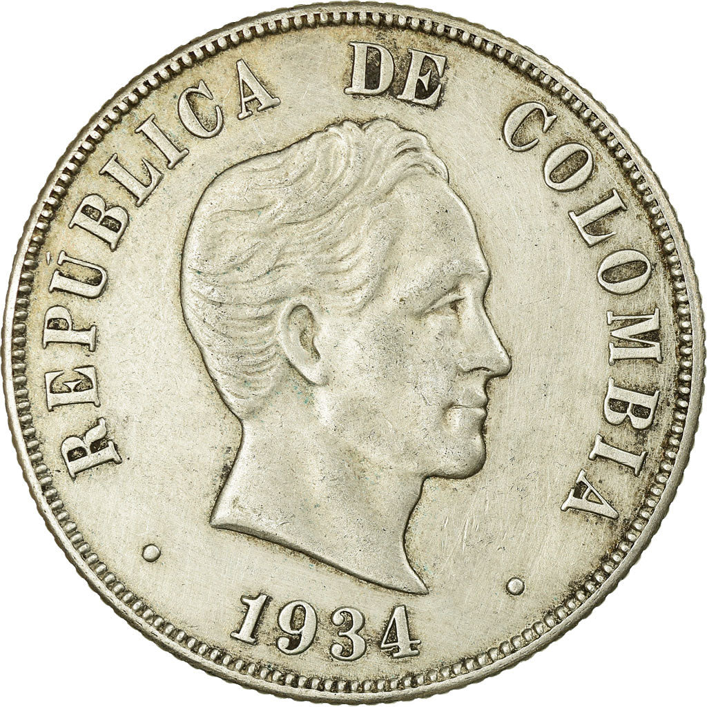Coin, Colombia, 50 Centavos, 1934, EF(40-45), Silver, KM:274