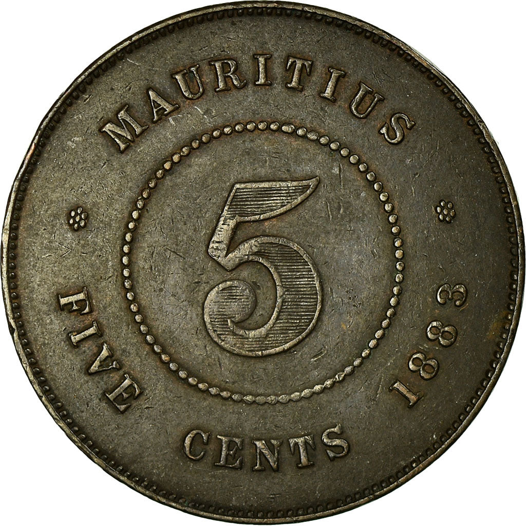 Coin, Mauritius, 5 Cents, 1883, EF(40-45), Bronze, KM:9