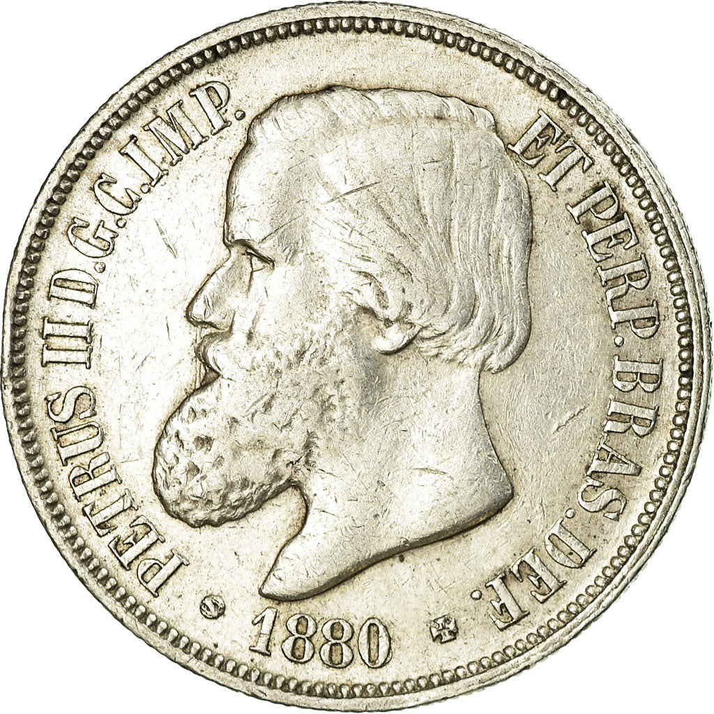 Coin, Brazil, Pedro II, 1000 Reis, 1880, VF(30-35), Silver, KM:481