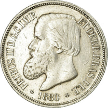 Coin, Brazil, Pedro II, 1000 Reis, 1880, VF(30-35), Silver, KM:481