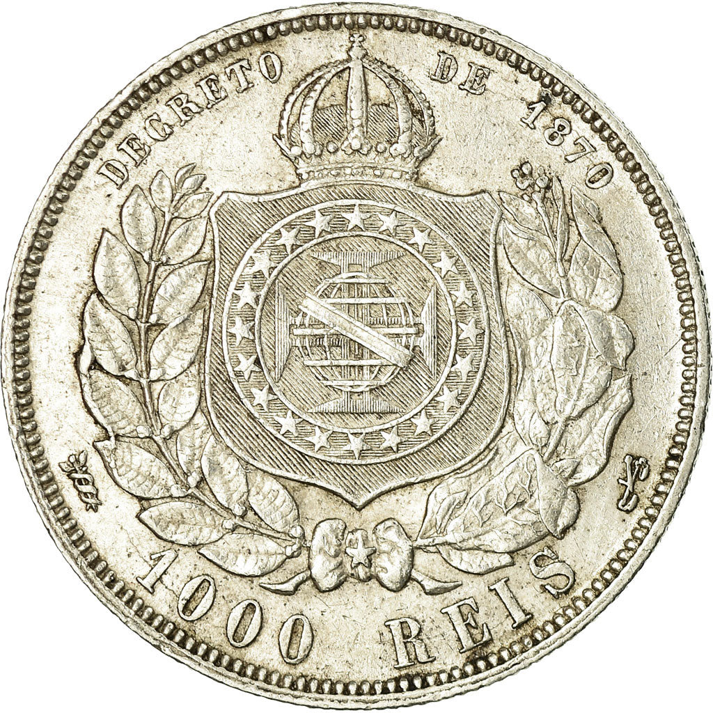 Coin, Brazil, Pedro II, 1000 Reis, 1880, VF(30-35), Silver, KM:481