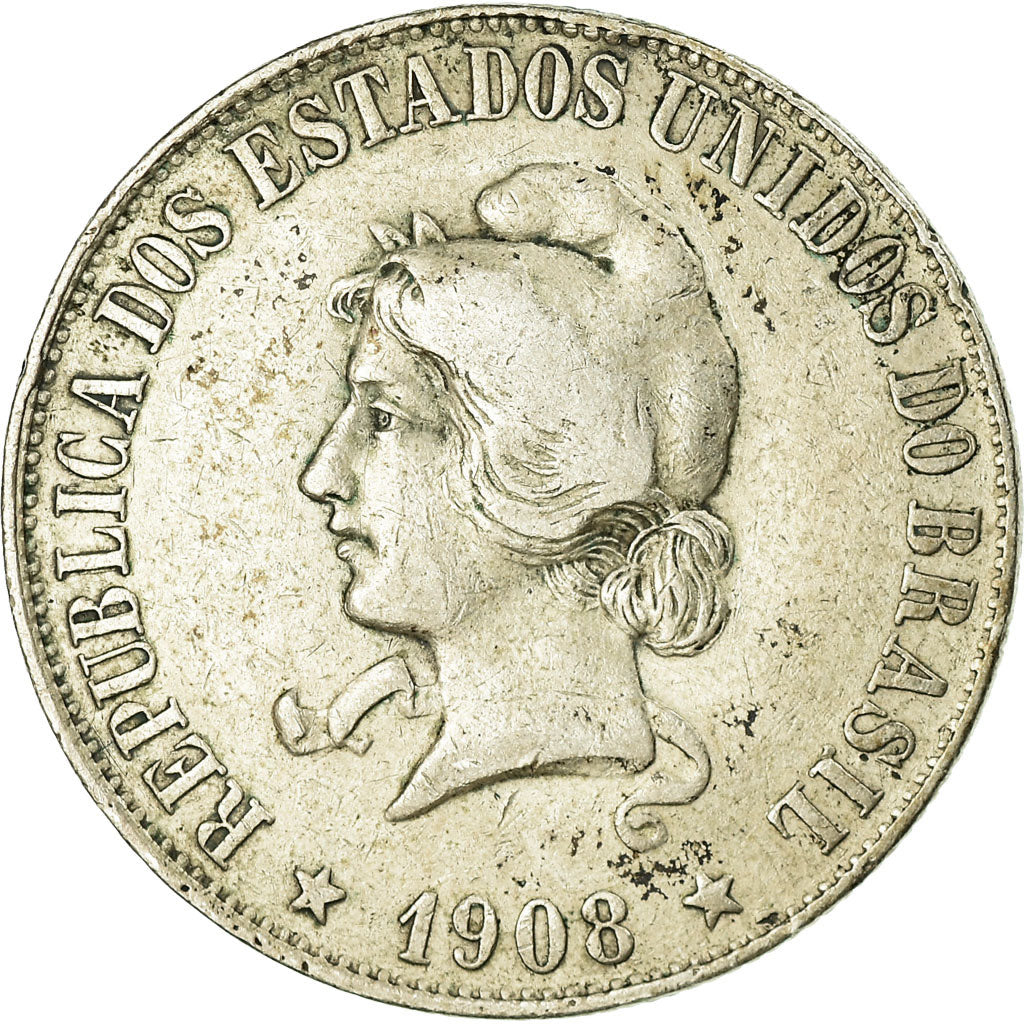 Münze, Brasilien, 2000 Reis, 1908, S+, Silber, KM:508