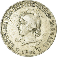 Moneda, Brasil, 2000 Reis, 1908, BC+, Plata, KM:508