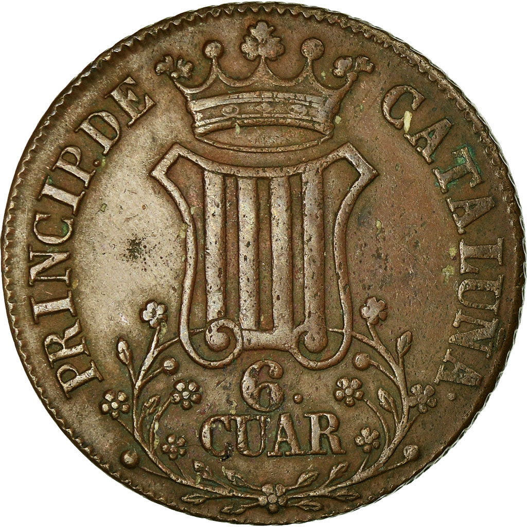 Coin, Spain, CATALONIA, Isabel II, 6 Quartos, 1838, Barcelona, AU(50-53)